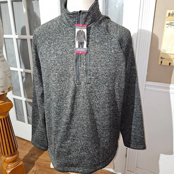 NWT Eddie Bauer Mens Heathered Gray Forged Iron 1/4 Zip Pullover Sweater‎ XL - Picture 1 of 5
